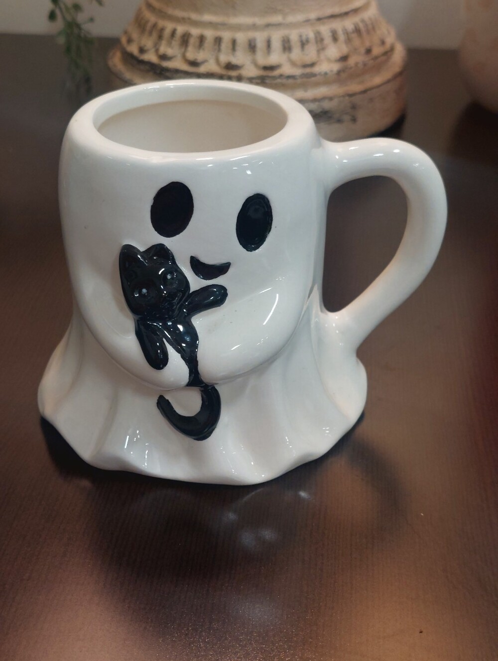 Ghost Holding Cat Ghost Mug Coffee Cup Halloween hot chocolate tea 4"